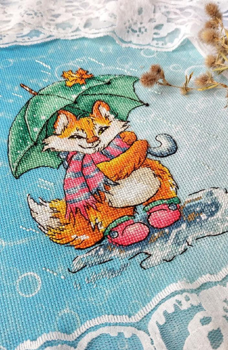 Fox Under Umbrella - PDF Cross Stitch Pattern - Wizardi