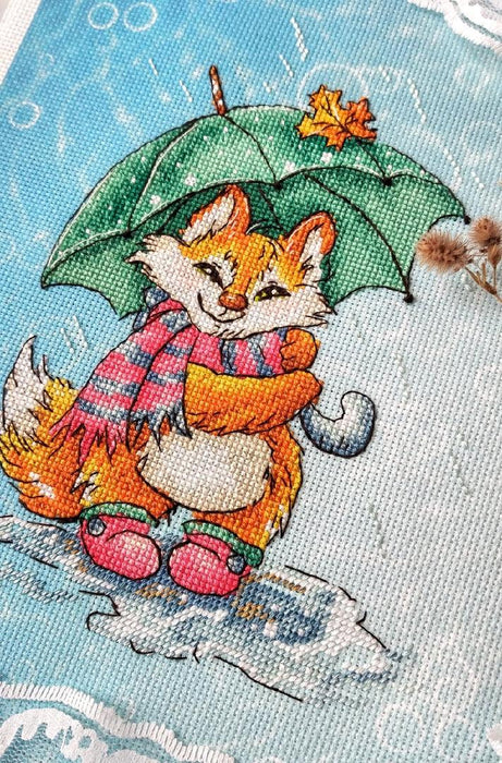 Fox Under Umbrella - PDF Cross Stitch Pattern - Wizardi