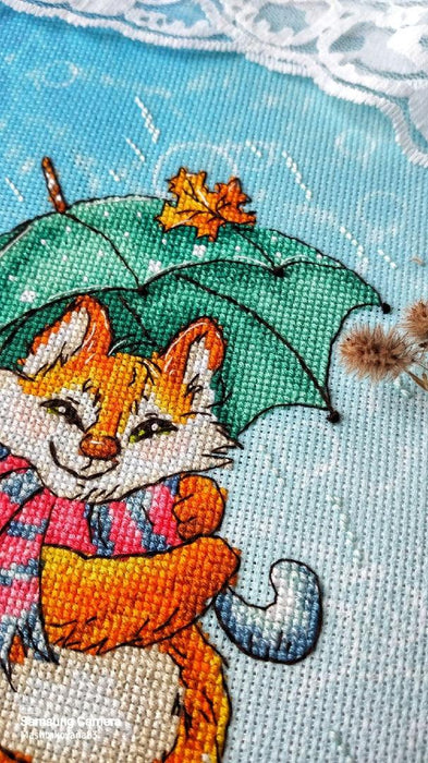 Fox Under Umbrella - PDF Cross Stitch Pattern - Wizardi