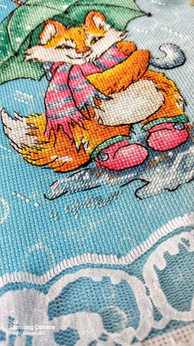 Fox Under Umbrella - PDF Cross Stitch Pattern - Wizardi