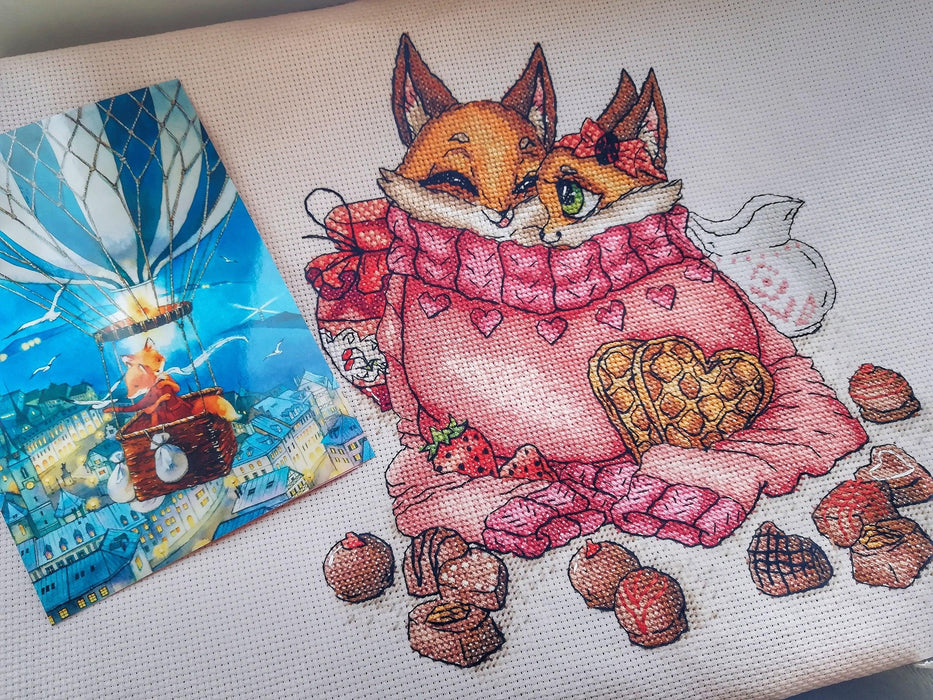 Foxes Cubs in Love - PDF Cross Stitch Pattern - Wizardi