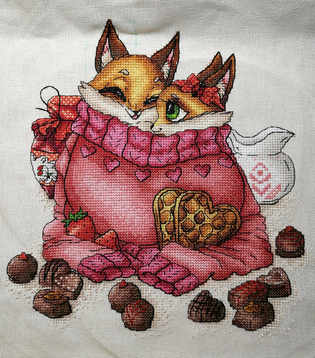 Foxes Cubs in Love - PDF Cross Stitch Pattern - Wizardi