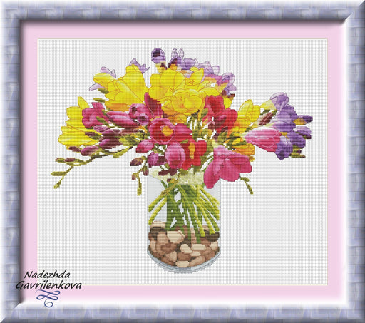 Freesias - PDF Counted Cross Stitch Pattern - Wizardi