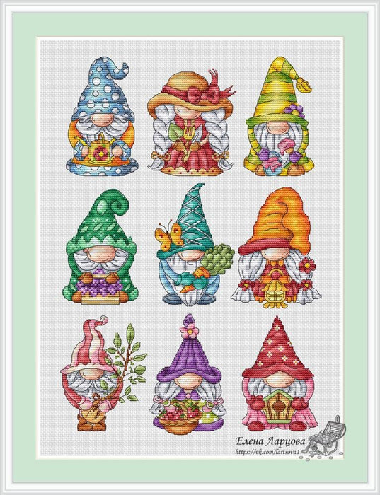 Garden Dwarfs - PDF Cross Stitch Pattern - Wizardi