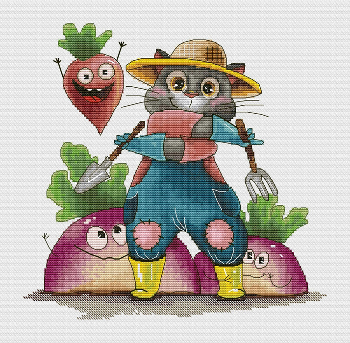 Gardener and Radish - PDF Cross Stitch Pattern - Wizardi