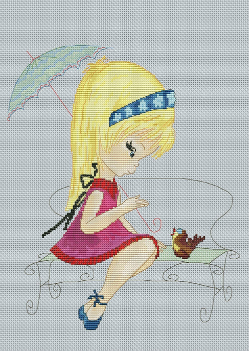 Girl Outside - Free PDF Cross Stitch Pattern - Wizardi