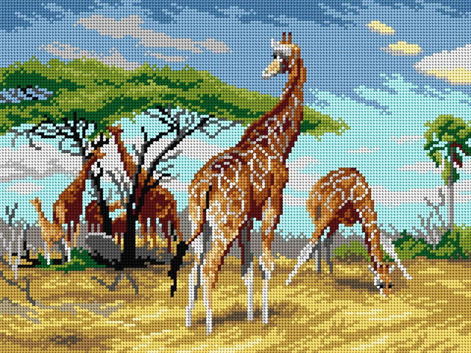 Gobelin canvas for halfstitch without yarn after Friedrich Wilhelm Kuhnert - Giraffes (fragment) 3308J - Wizardi