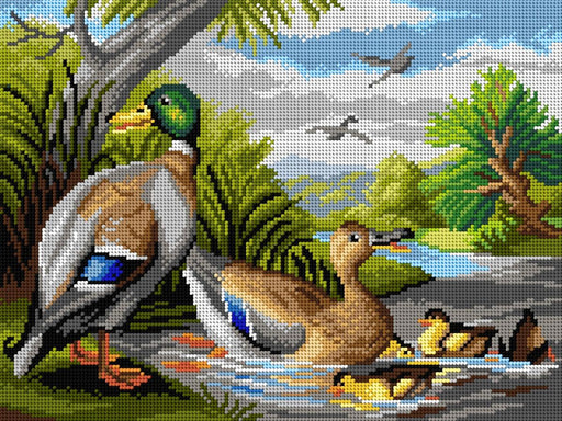 Gobelin canvas for halfstitch without yarn after Jacob Bogdani - Ducks in a River 2955J - Wizardi