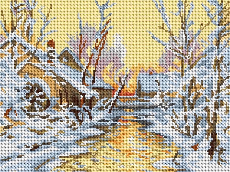 Gobelin canvas for halfstitch without yarn after Walter Moras - Snowy Mill (fragment) 3259J - Wizardi