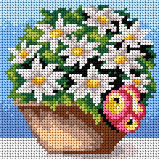 Gobelin canvas for halfstitch without yarn Basket of White Flowers - Wizardi