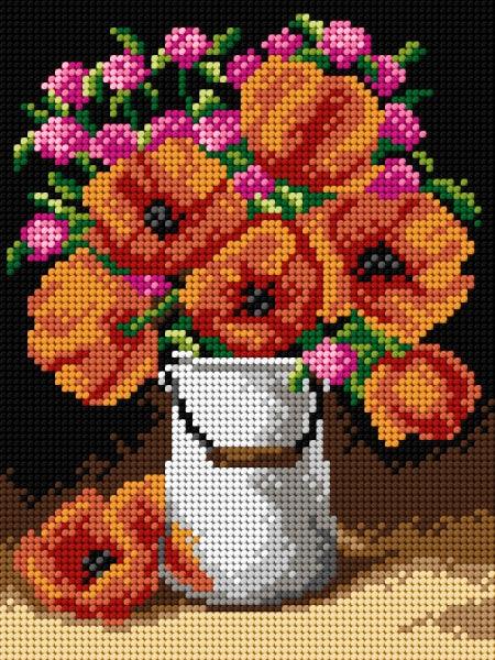 Gobelin canvas for halfstitch without yarn Poppies - Wizardi