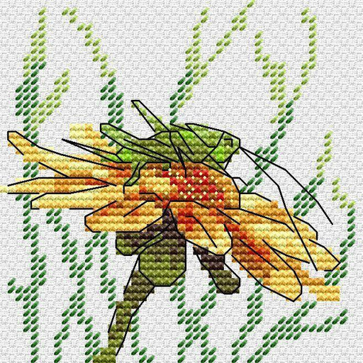 Grasshopper on Coneflower SM-622 Counted Cross Stitch Kit - Wizardi