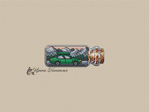 Green Car Bottle on Plastic Canvas - PDF Counted Cross Stitch Pattern - Wizardi