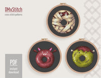 Halloween Free Cross stitch pattern Spooky Donut Cross Stitch pdf Small cross stitch pattern Easy cross stitch Modern Counted cross stitch Food - Wizardi