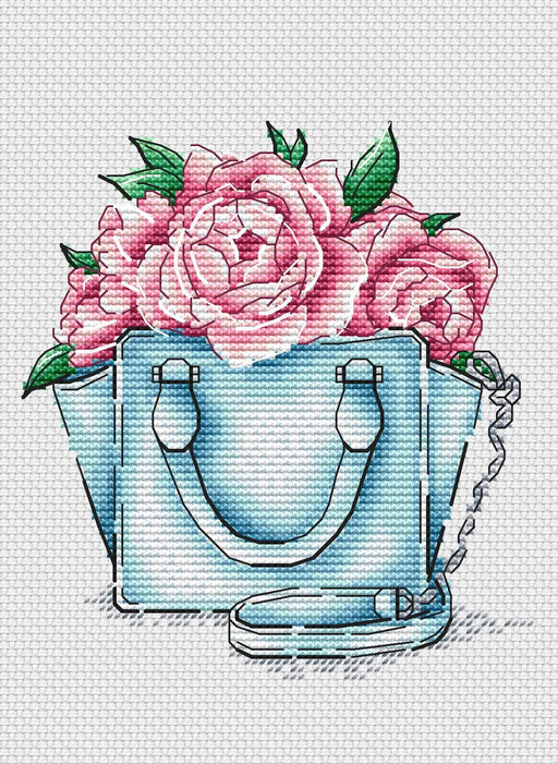 Handbag with Peonies - PDF Cross Stitch Pattern - Wizardi