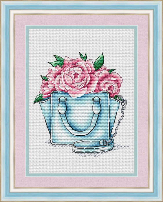 Handbag with Peonies - PDF Cross Stitch Pattern - Wizardi