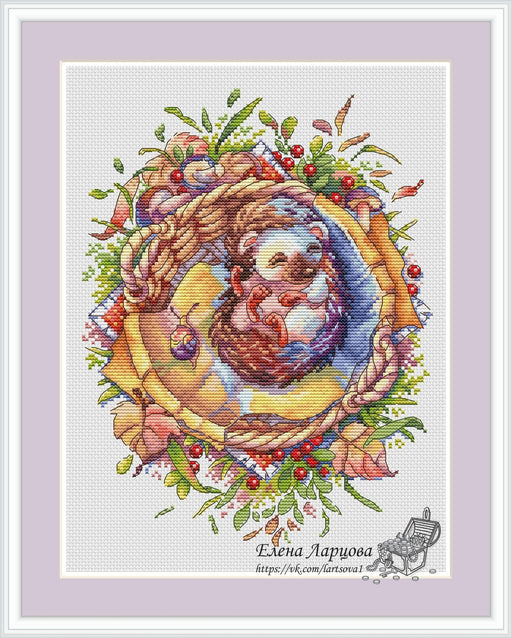 Hedgehog with Mushrooms - PDF Cross Stitch Pattern - Wizardi