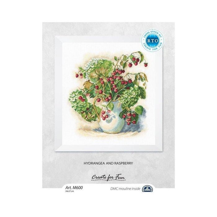 Hydrangea and raspberry M600 Counted Cross Stitch Kit - Wizardi