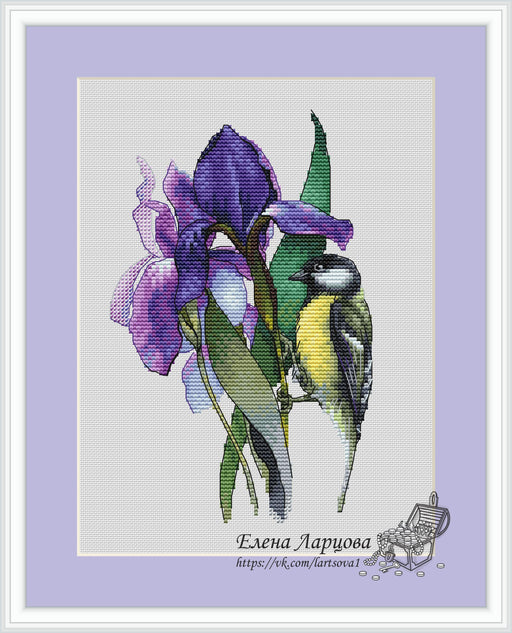 Iris and Little Tit - PDF Cross Stitch Pattern - Wizardi