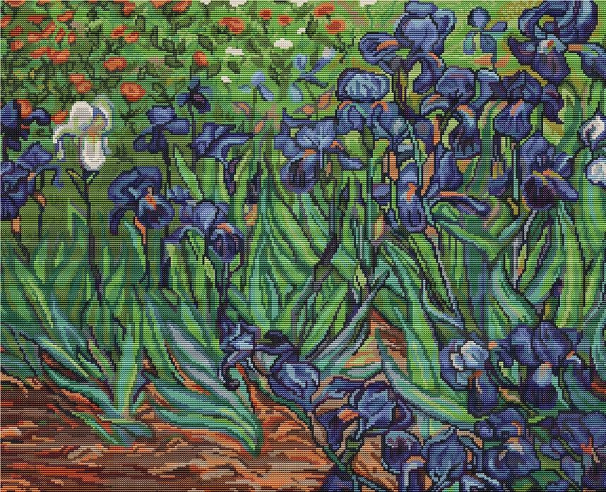 Irises, reproduction of Van Gogh B444L Counted Cross-Stitch Kit - Wizardi