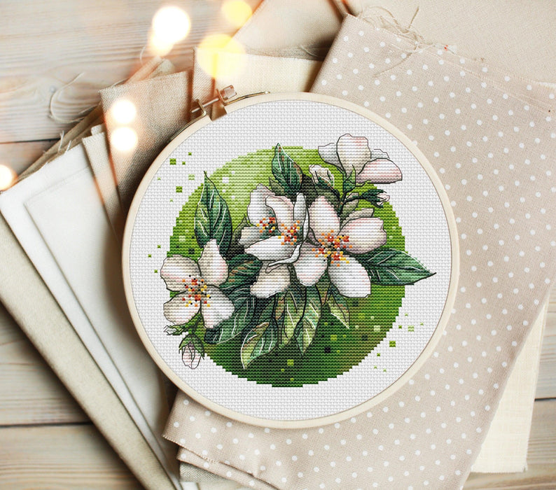 Jasmine Flowers - PDF Cross Stitch Pattern - Wizardi