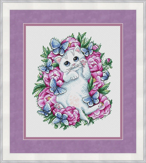 Kitten with Butterflies - PDF Cross Stitch Pattern - Wizardi