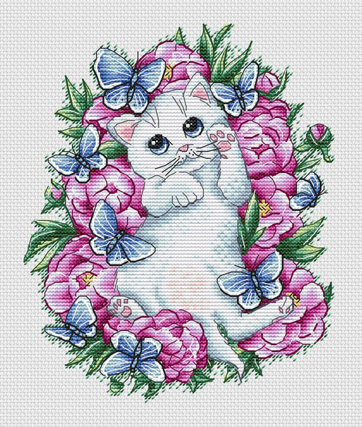 Kitten with Butterflies - PDF Cross Stitch Pattern - Wizardi