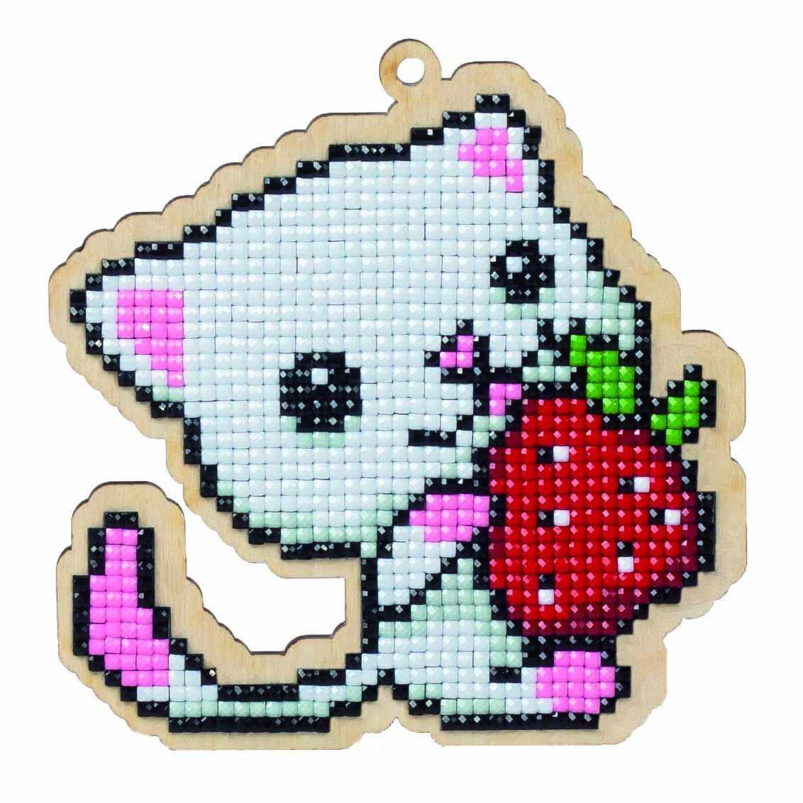 Kitten with Strawberry CSW125 Diamond Painting on Plywood Kit - Wizardi