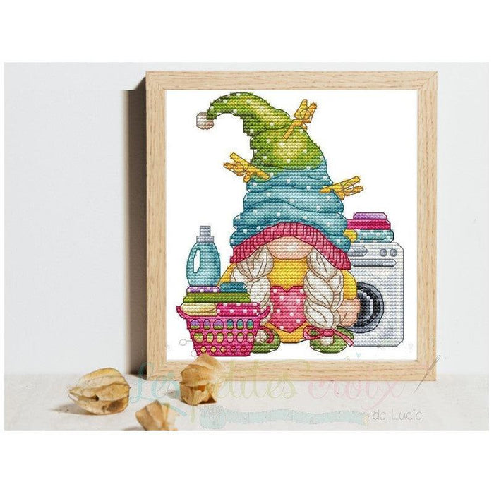 Laundry Girl Gnome - PDF Cross Stitch Pattern - Wizardi