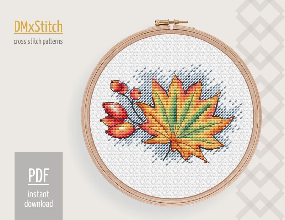 Leaf Cross stitch pattern Fall Cross Stitch pdf Autumn cross stitch pattern Modern Counted cross stitch Thanksgiving cross stitch - Wizardi