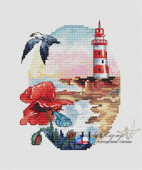 Lighthouse at the Sunset - PDF Cross Stitch Pattern - Wizardi