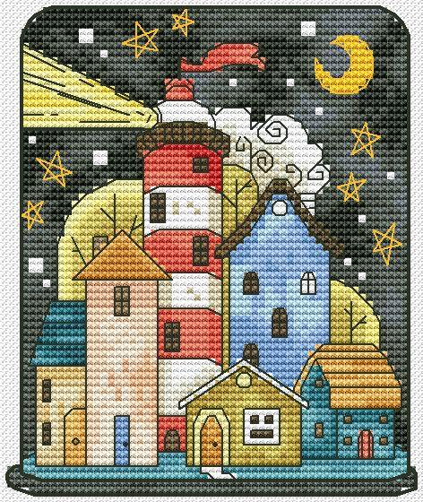 Lighthouse Night - PDF Cross Stitch Pattern - Wizardi