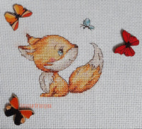 Little Fox with Butterfly. PDF Cross Stitch Pattern - Wizardi