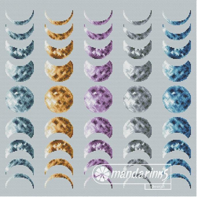Lunar Phases - Free PDF Cross Stitch Pattern - Wizardi