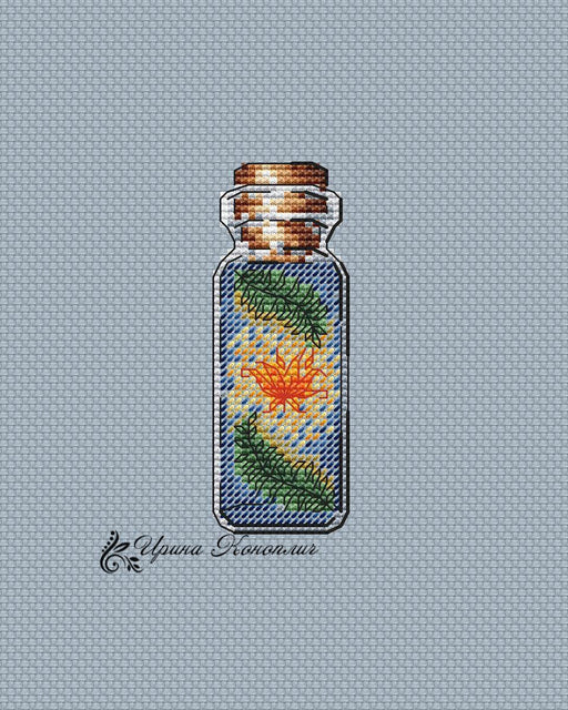 Magic Flower Bottle on Plastic Canvas - PDF Counted Cross Stitch Pattern - Wizardi