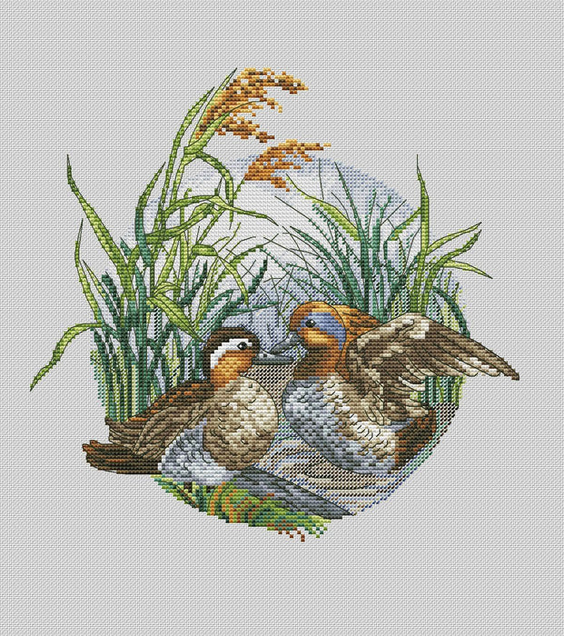 Mandarin Ducks - PDF Cross Stitch Pattern - Wizardi