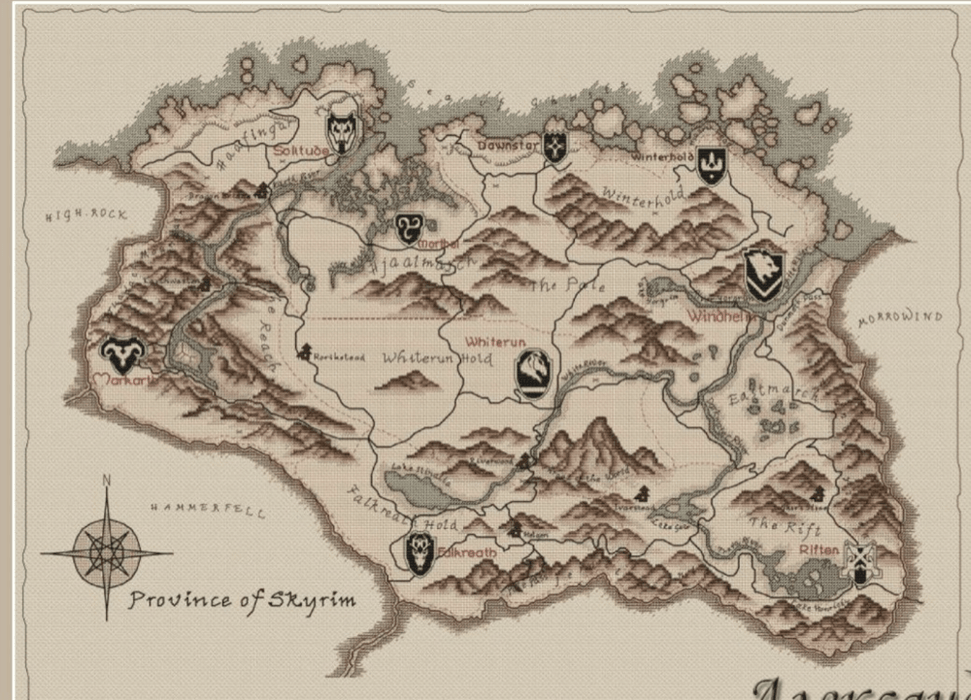 Maps of Skyrim - PDF Cross Stitch Pattern - Wizardi