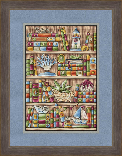 Marine Library. Shelf of Books - PDF Cross Stitch Pattern - Wizardi