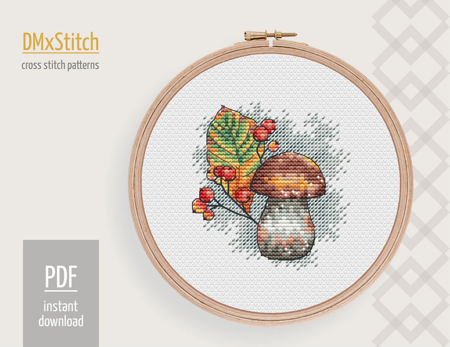 Mushroom Cross stitch pattern Fall Cross Stitch pdf Autumn cross stitch pattern Modern Counted cross stitch Thanksgiving cross stitch - Wizardi