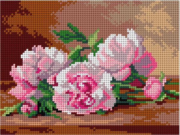 Needlepoint canvas for halfstitch without yarn after Jules Alexandre Gamba de Preydour - Peonies 3297F - Printed Tapestry Canvas - Wizardi