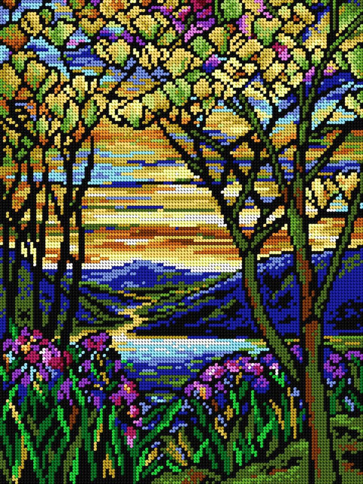 Needlepoint canvas for halfstitch without yarn after Louis C. Tiffany - Landscape with Iris and Flowering Magnolia 2099J - Wizardi