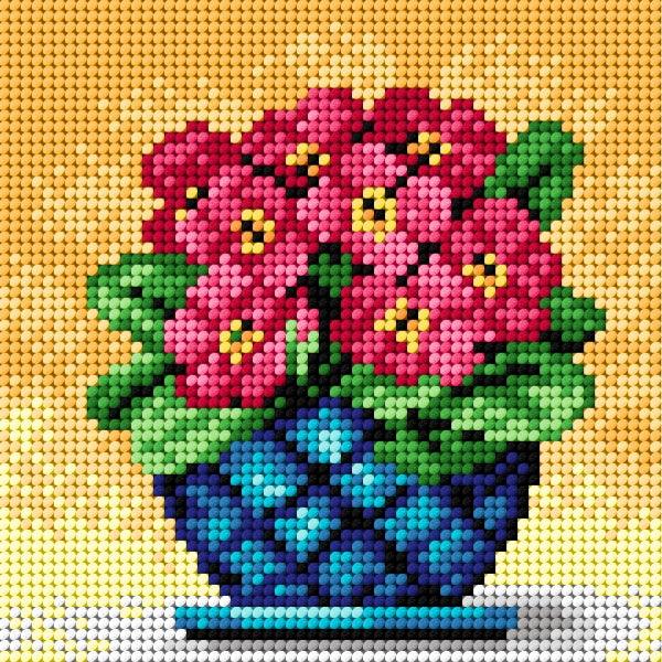 Needlepoint canvas for halfstitch without yarn Bouquet of Primroses in a Blue Vase 2251D - Printed Tapestry Canvas - Wizardi