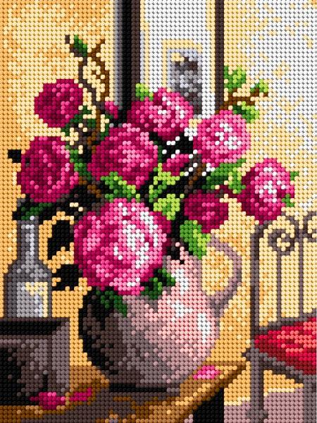 Needlepoint canvas for halfstitch without yarn Bouquet of Roses 2121F - Printed Tapestry Canvas - Wizardi