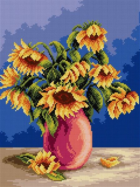 Needlepoint canvas for halfstitch without yarn Bouquet of Sunflowers 2346J - Printed Tapestry Canvas - Wizardi