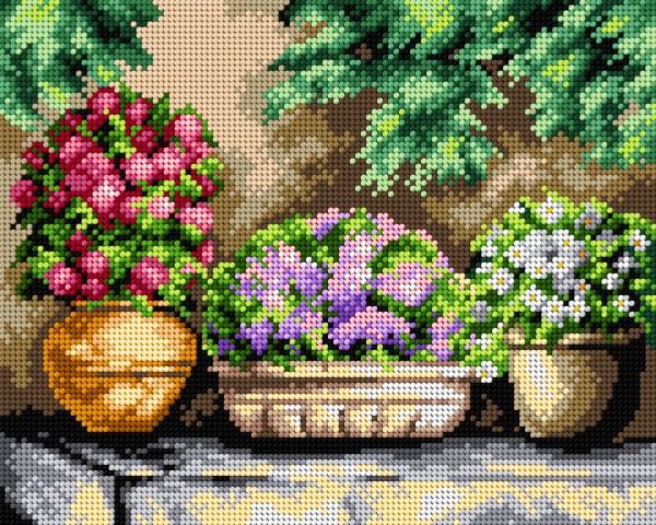 Needlepoint canvas for halfstitch without yarn Flowers in My Garden 2411H - Printed Tapestry Canvas - Wizardi