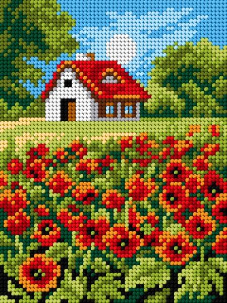 Needlepoint canvas for halfstitch without yarn Poppies 2874E - Printed Tapestry Canvas - Wizardi