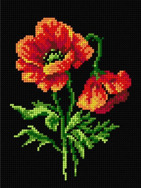 Needlepoint canvas for halfstitch without yarn Red Poppies 2573F - Printed Tapestry Canvas - Wizardi