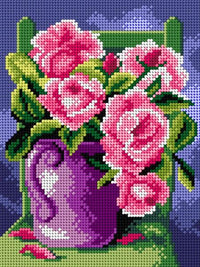 Needlepoint canvas for halfstitch without yarn Roses in a Purple Jug 3021F - Printed Tapestry Canvas - Wizardi