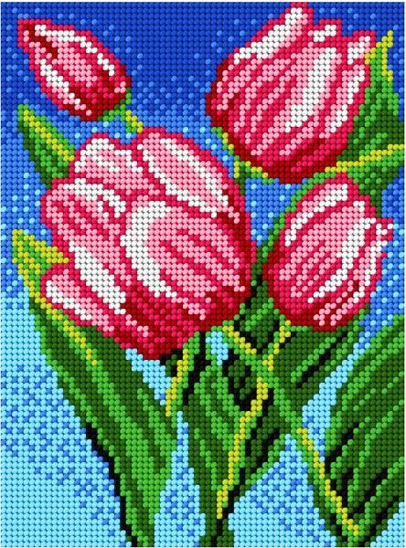 Needlepoint canvas for halfstitch without yarn Tulips 1828F - Printed Tapestry Canvas - Wizardi