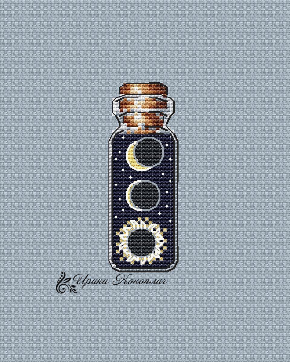 Night Eclipse Bottle on Plastic Canvas - PDF Counted Cross Stitch Pattern - Wizardi